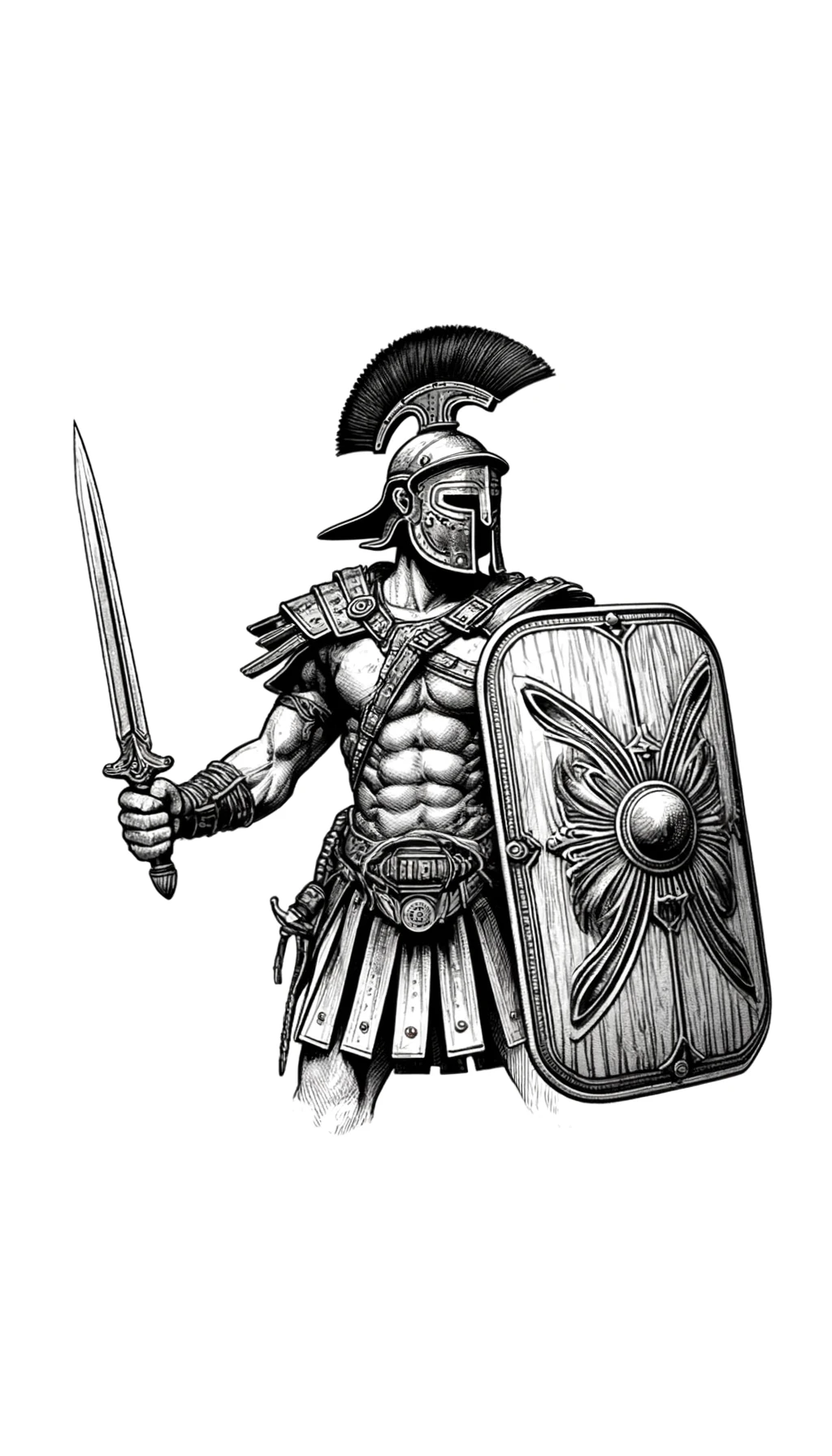 illustration of a Murmillo gladiator holding a gladius sword and square shield